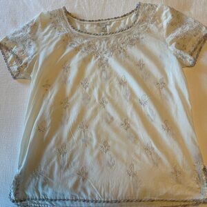 J. Crew Ivory Crochet Trim Top